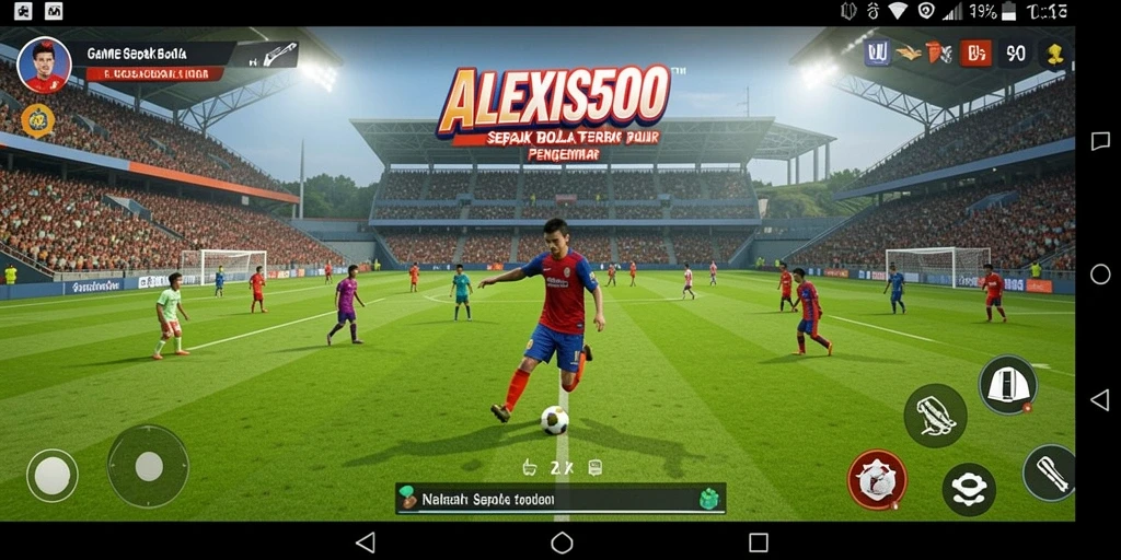 Tampilan gameplay ALEXIS500 dengan aksi sepak bola yang mendebarkan.