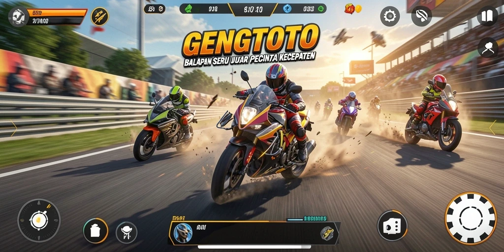 GENGTOTO menampilkan aksi balapan mendebarkan dengan mobil yang cepat.