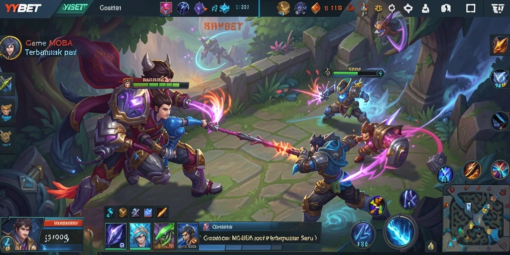 Screenshot gameplay <strong>YYBET</strong> menampilkan pertempuran seru antara dua tim.